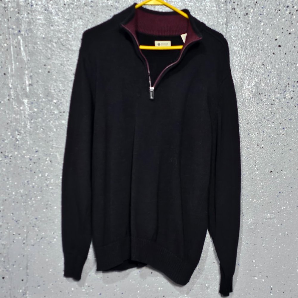 Haggar Mens Black Knit 100% Cotton Long Sleeve 1/4 Zip Pullover Sweater XL